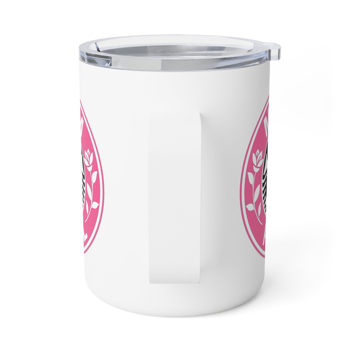 Insulated Coffee Mug — Pink Floral "Mom Fuel" Travel Tumbler, 10oz