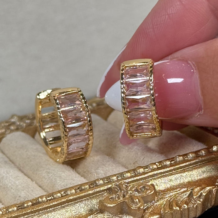 Style 4 Pink Crystal small hoops