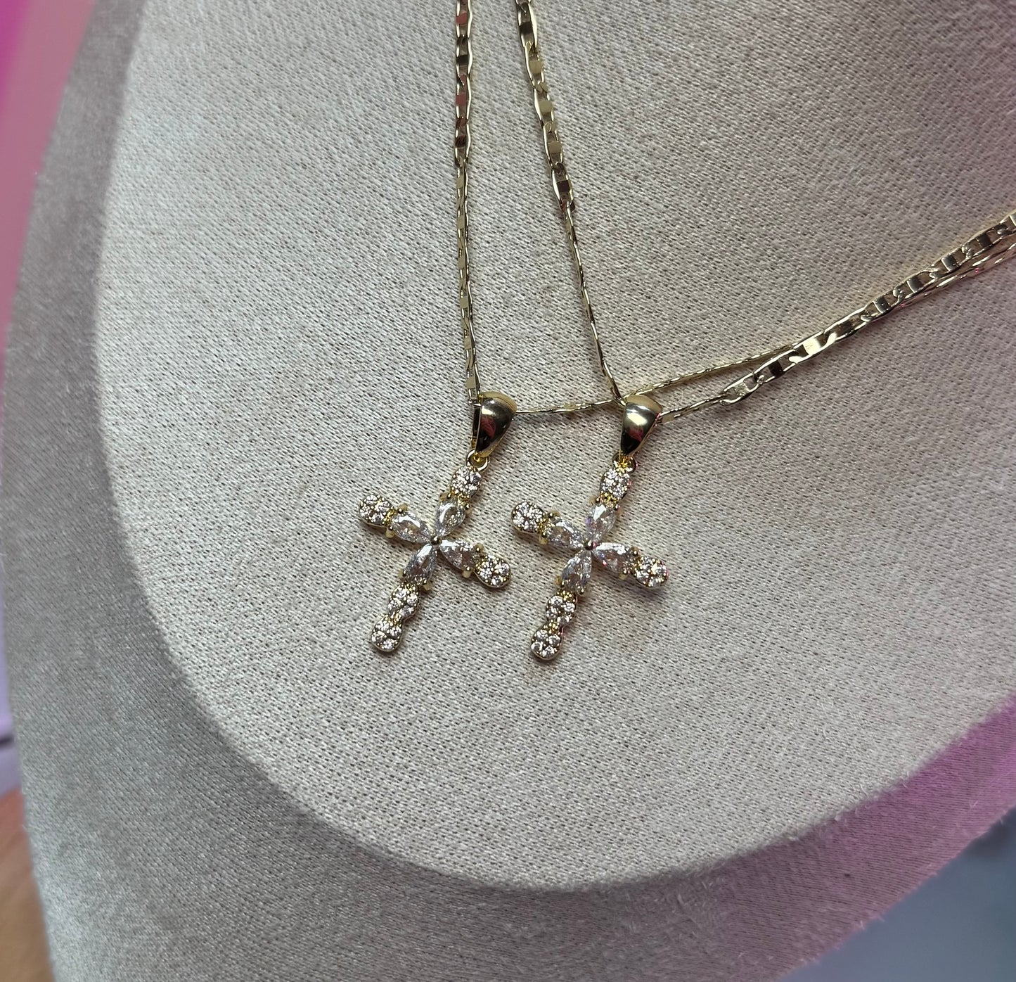 Crystal Cross Necklace, 18” chain, CZ diamond