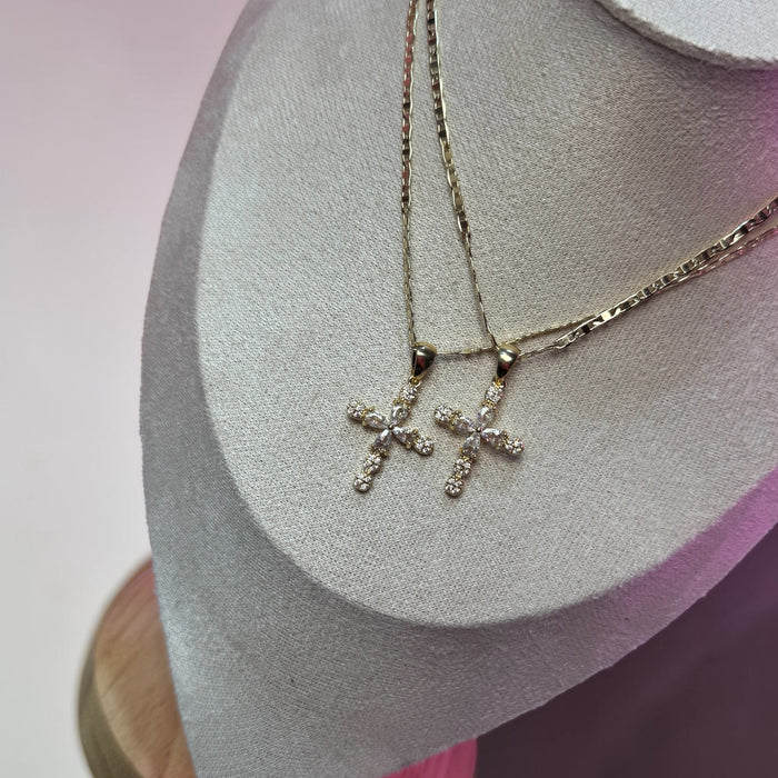 Crystal Cross Necklace, 18” chain, CZ diamond