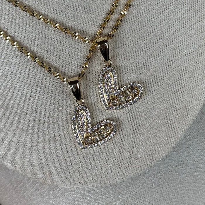 Bling heart with 18” chain, CZ diamonds