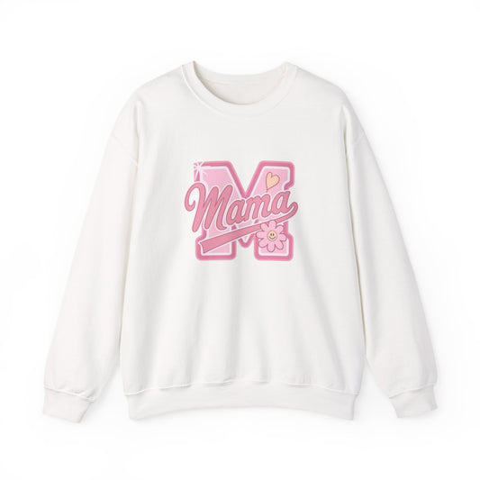 Mama Varsity Letter Sweatshirt — Pink Floral "Mama" Crewneck for Mothers, Mother's Day Gift
