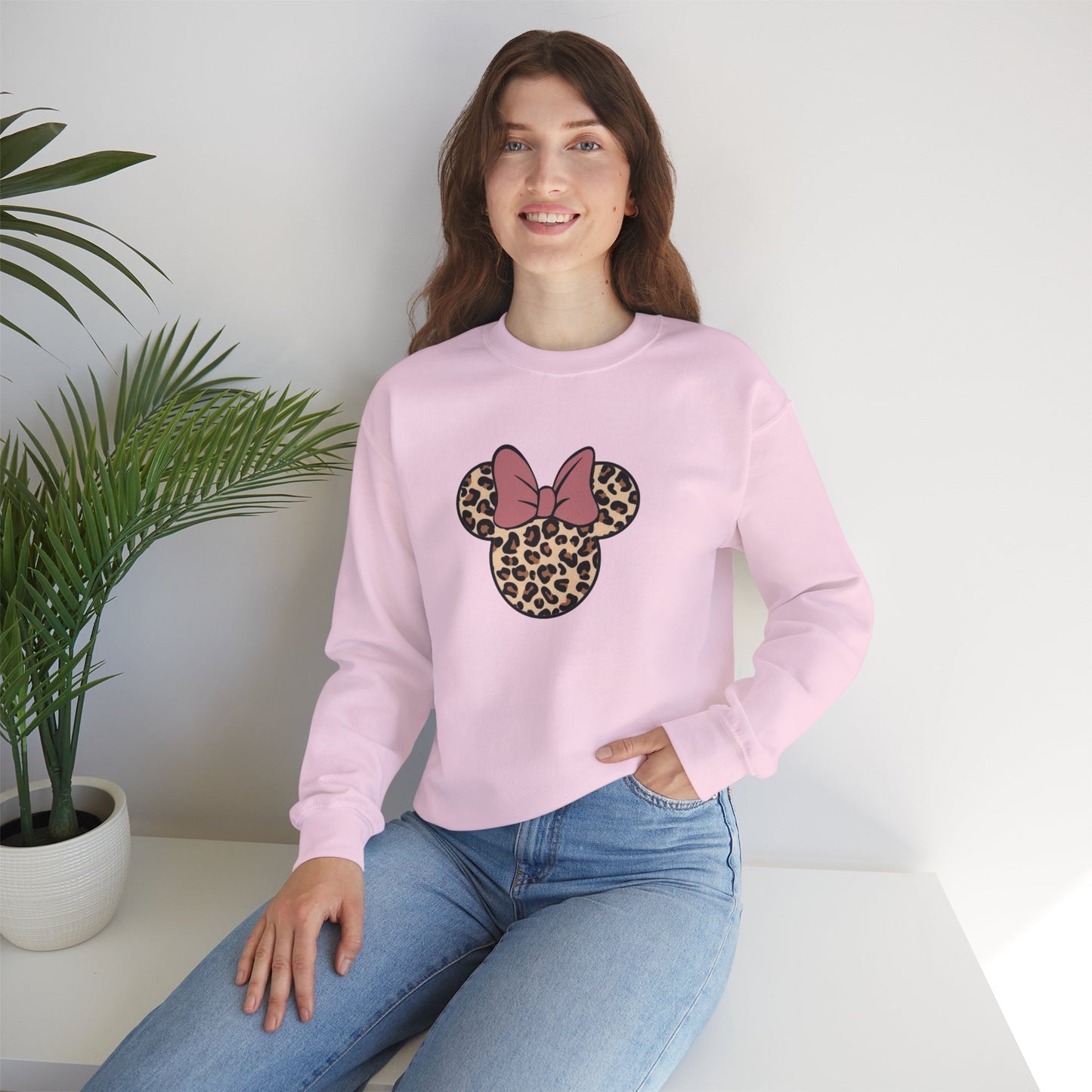 Leopard Minnie Bow Crewneck Sweatshirt