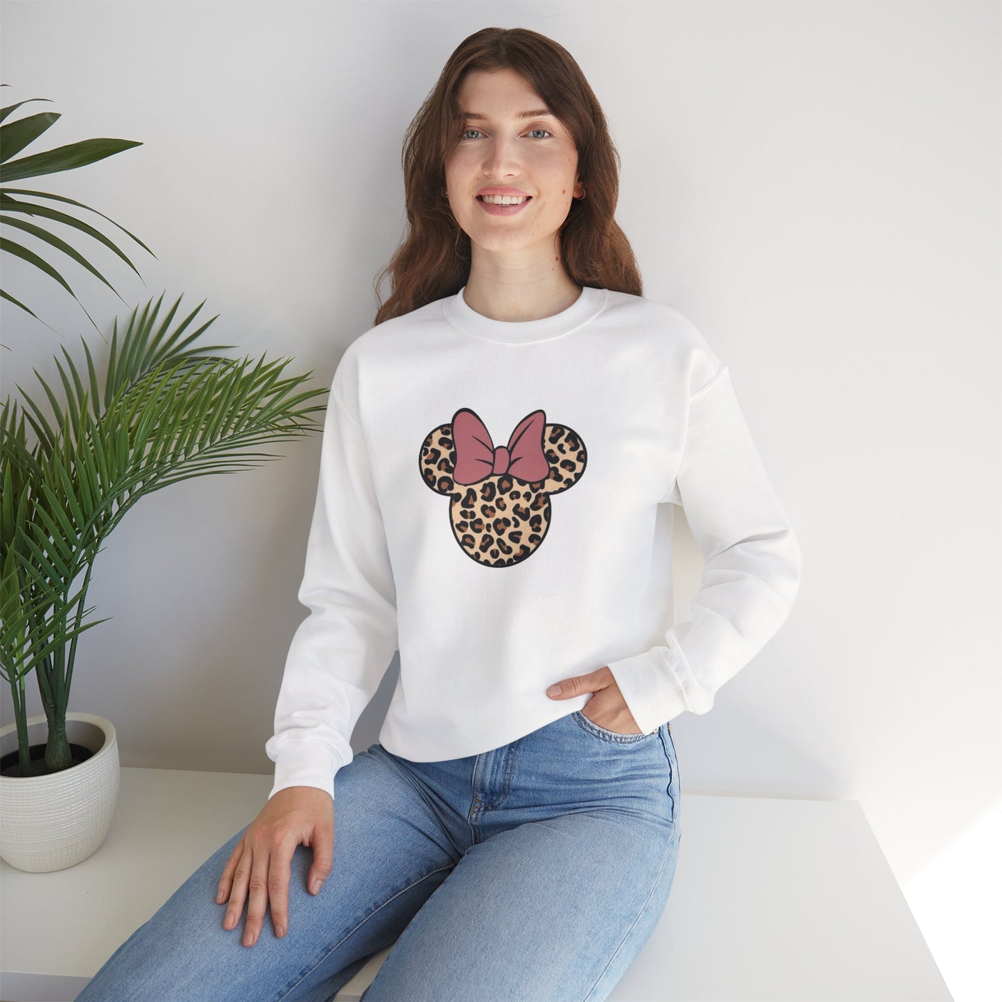 Leopard Minnie Bow Crewneck Sweatshirt