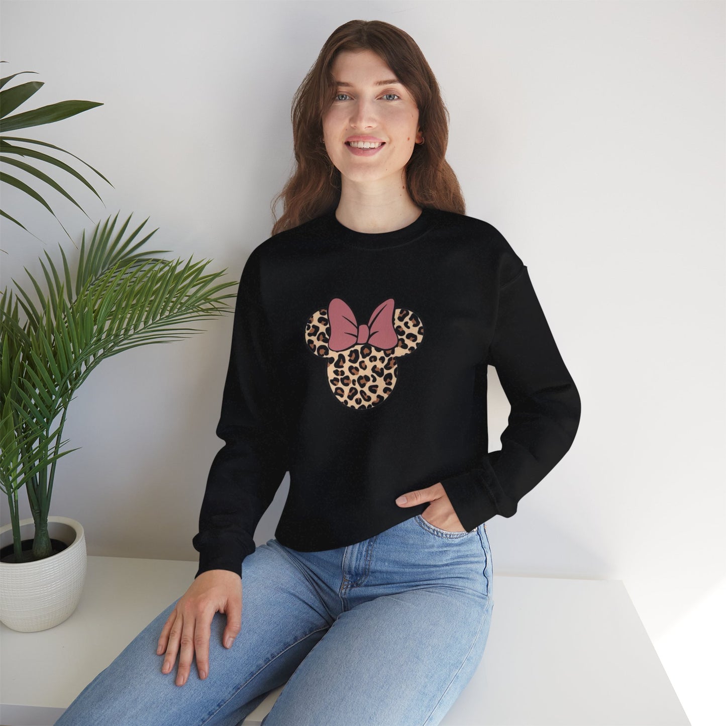 Leopard Minnie Bow Crewneck Sweatshirt