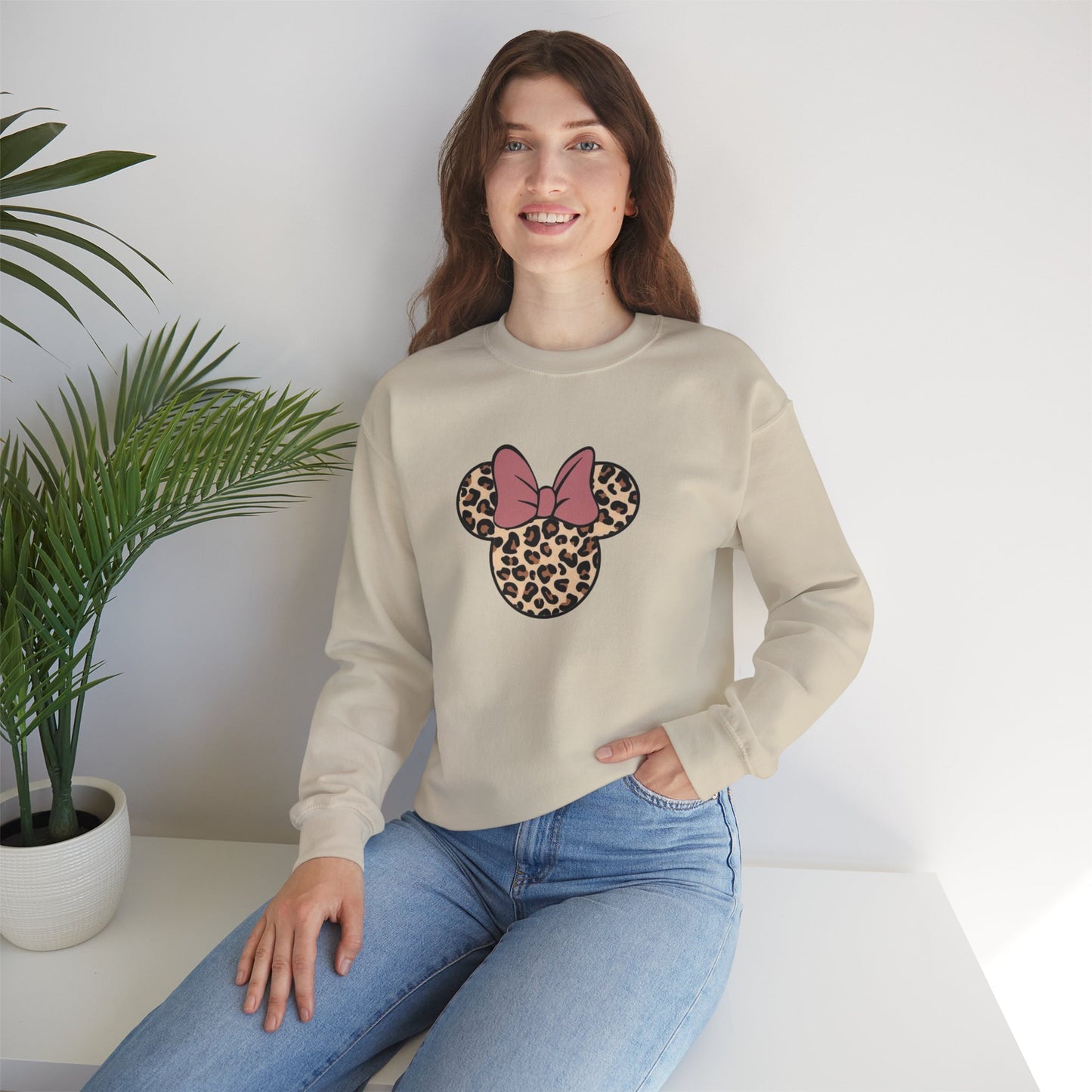 Leopard Minnie Bow Crewneck Sweatshirt