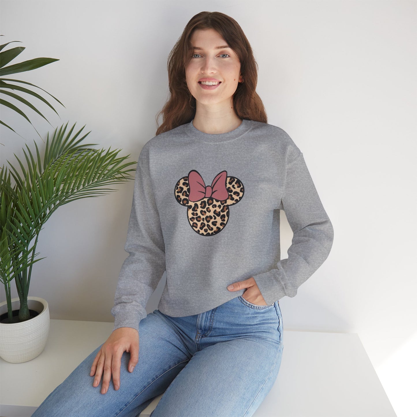 Leopard Minnie Bow Crewneck Sweatshirt