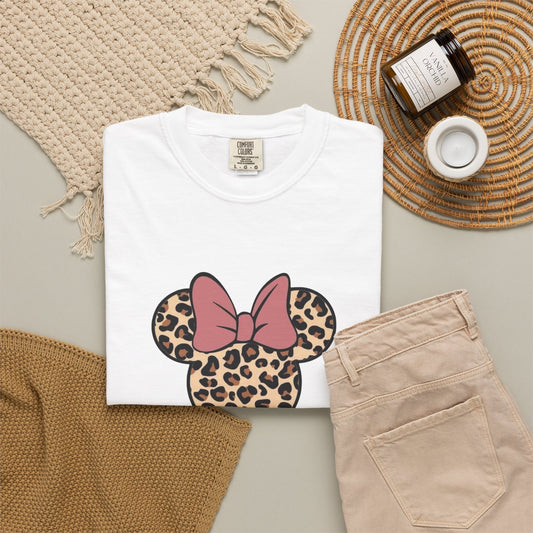 Leopard Print Minnie Mouse Tee — Pink Bow Graphic T-Shirt