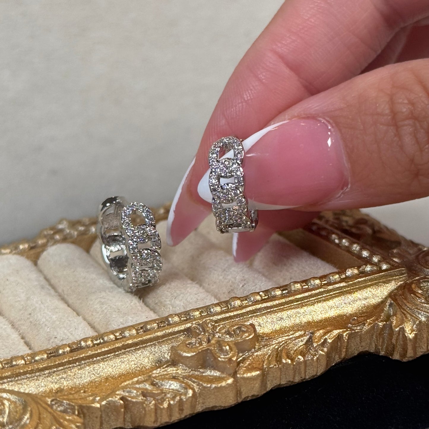 CZ Silver Huggie Earrings Style 10