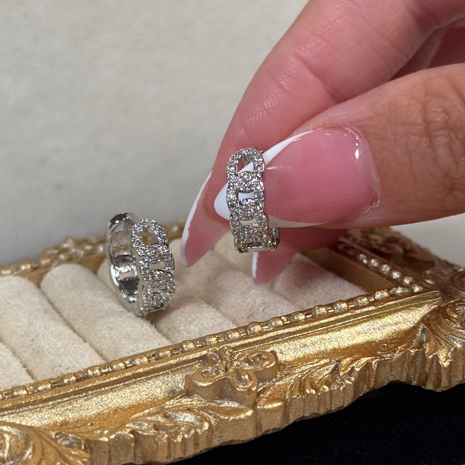 CZ Silver Huggie Earrings Style 10