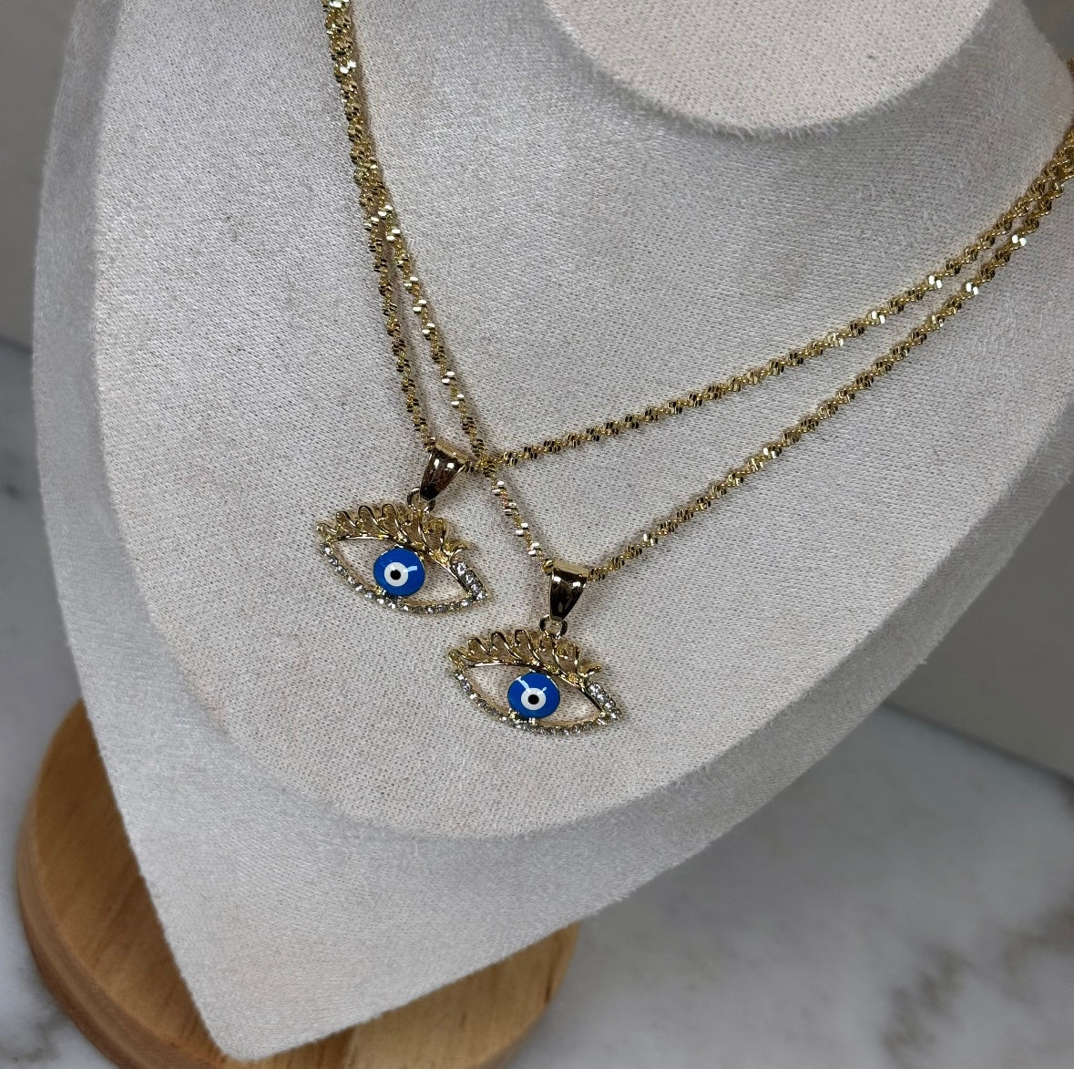Protection eye necklace, 20” chain, CZ diamonds
