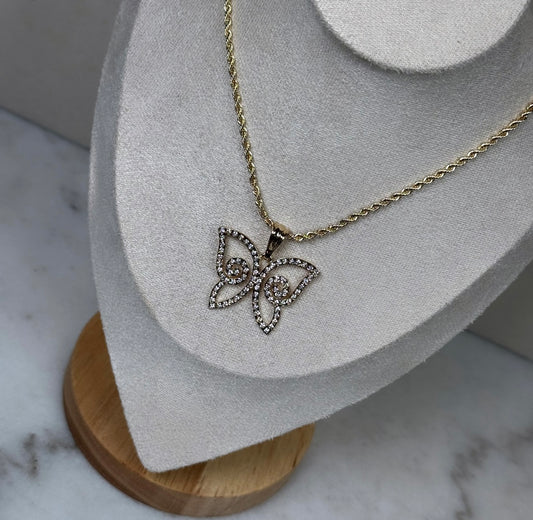 Jumbo diamond butterfly and 20” necklace, CZ diamonds