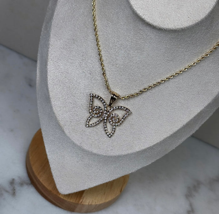 Jumbo diamond butterfly and 20” necklace, CZ diamonds