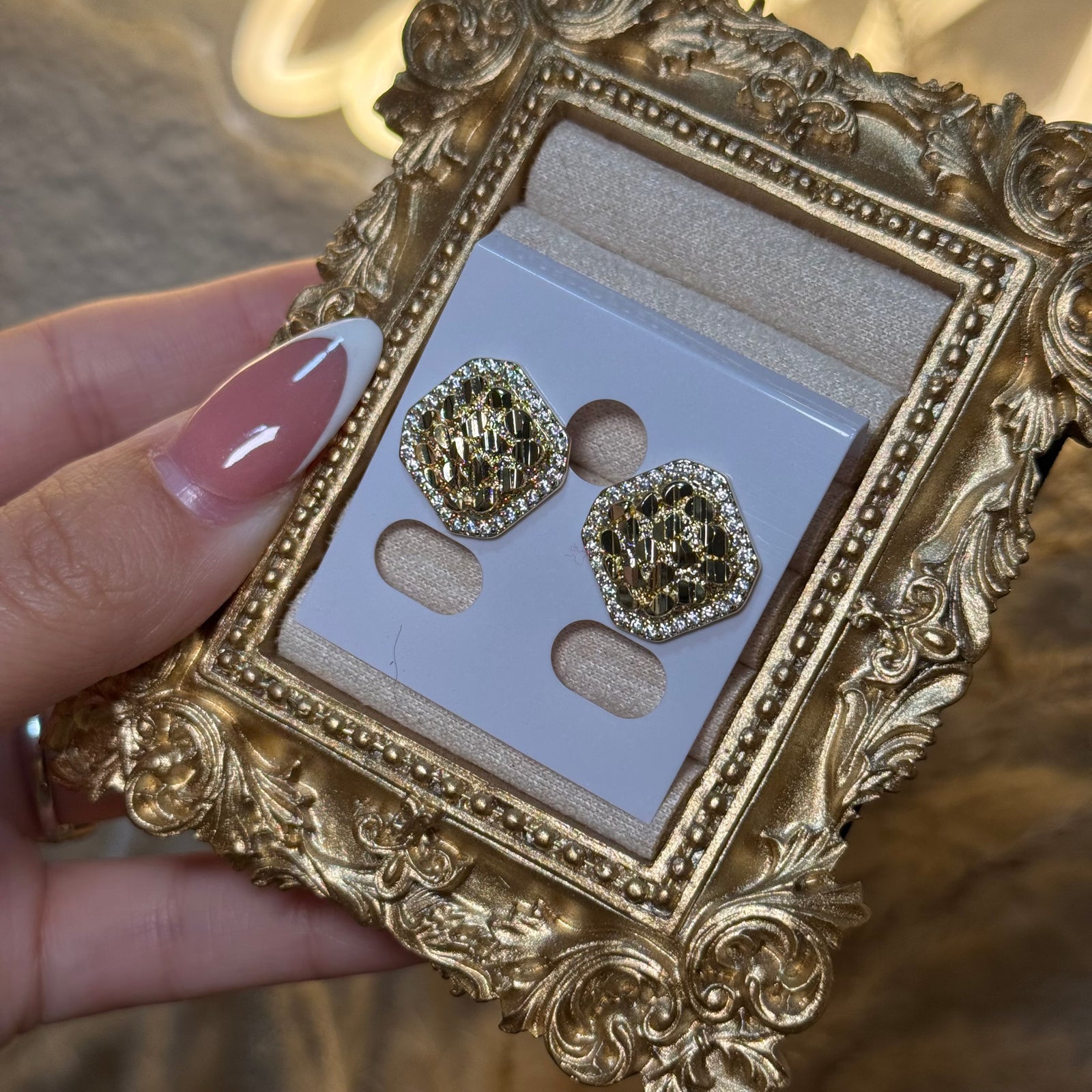 Large square nugget earrings