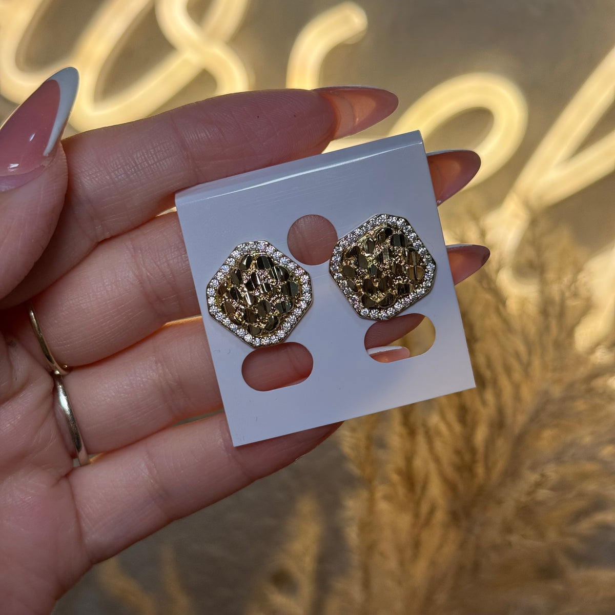 Large square nugget earrings