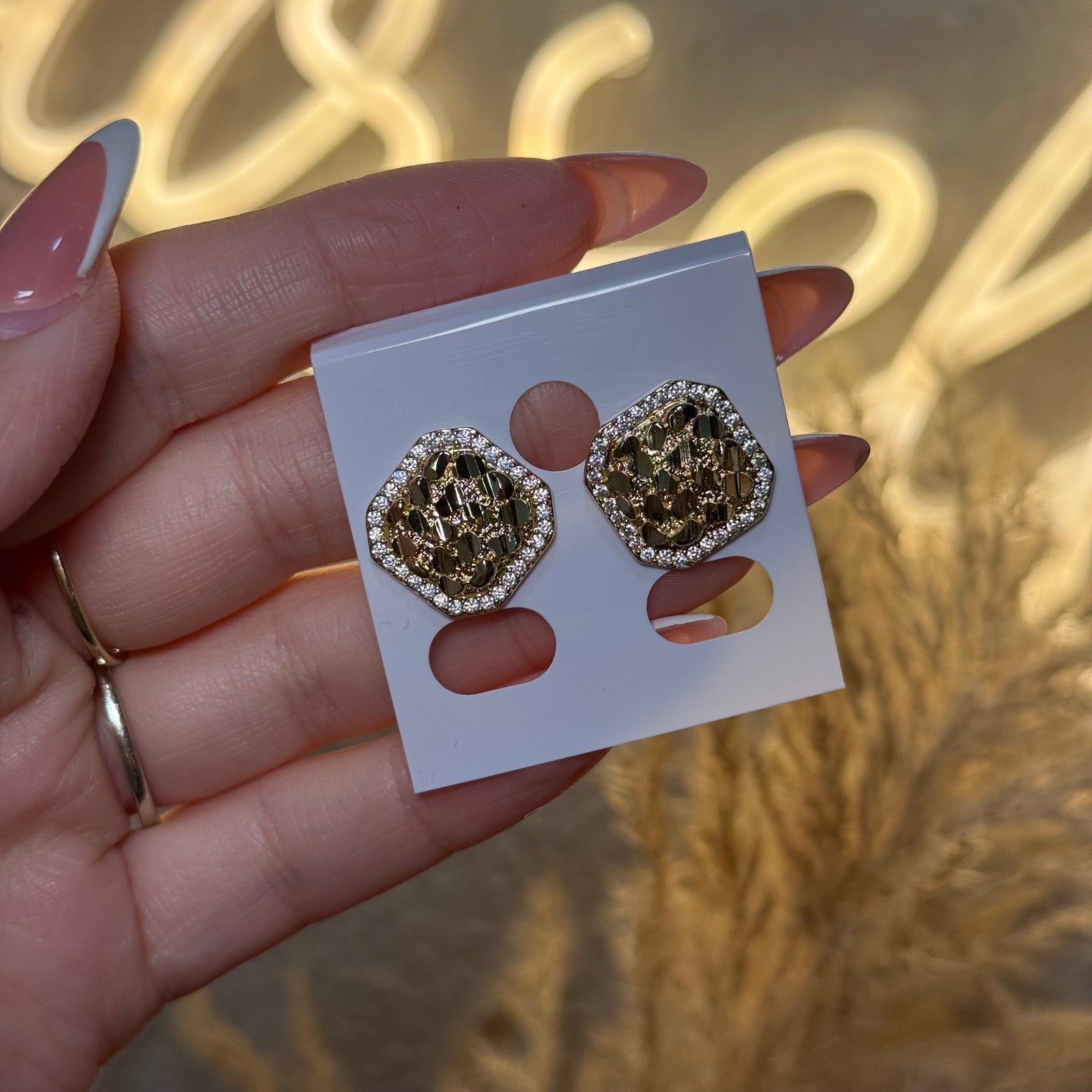 Large square nugget earrings