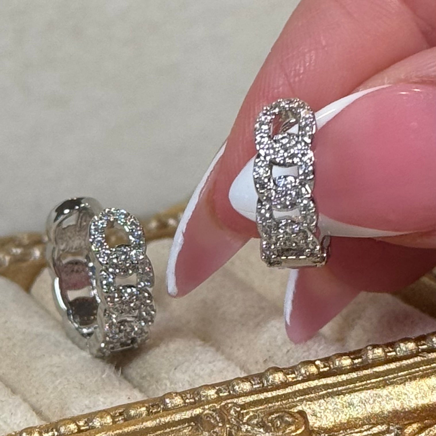 CZ Silver Huggie Earrings Style 10
