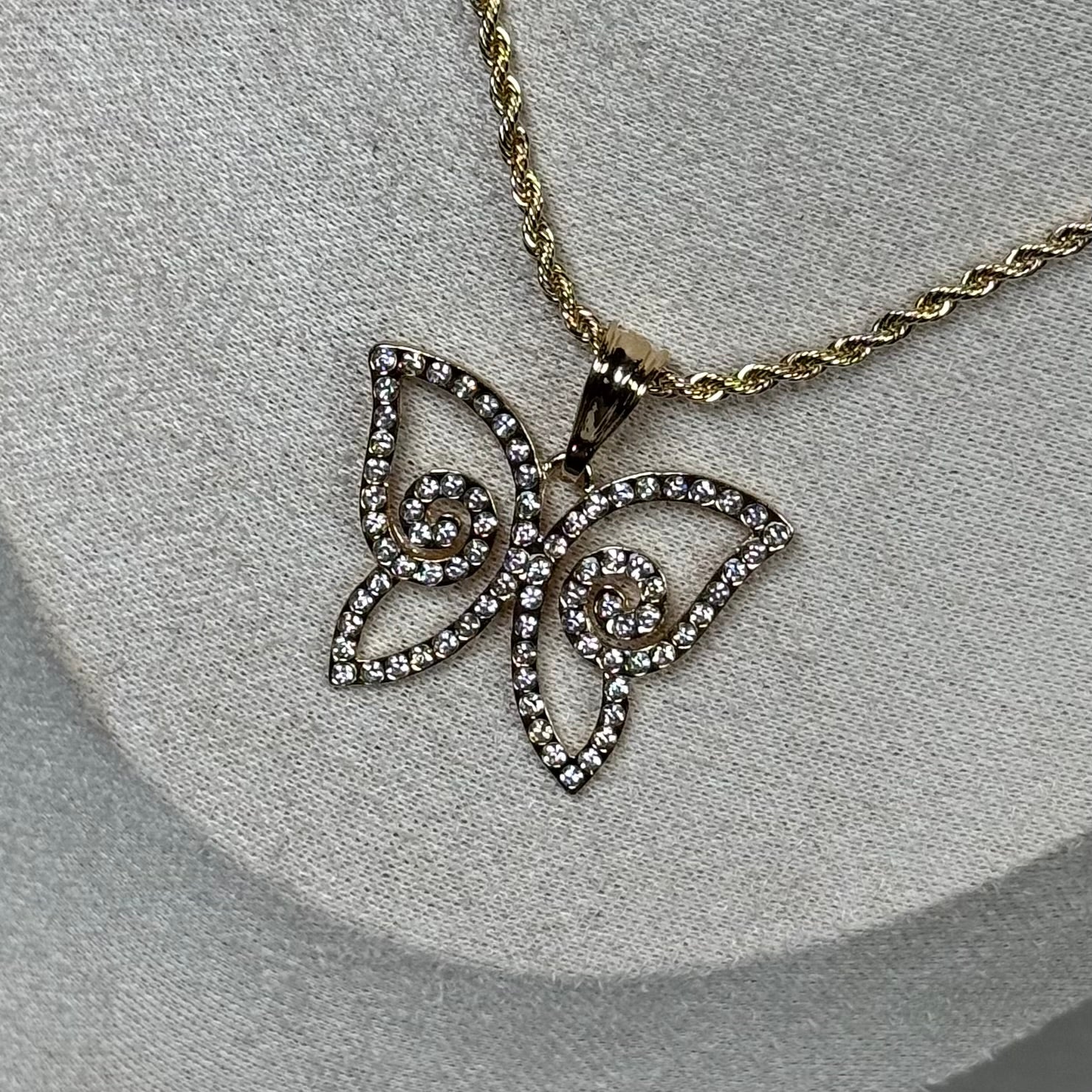 Jumbo diamond butterfly and 20” necklace, CZ diamonds