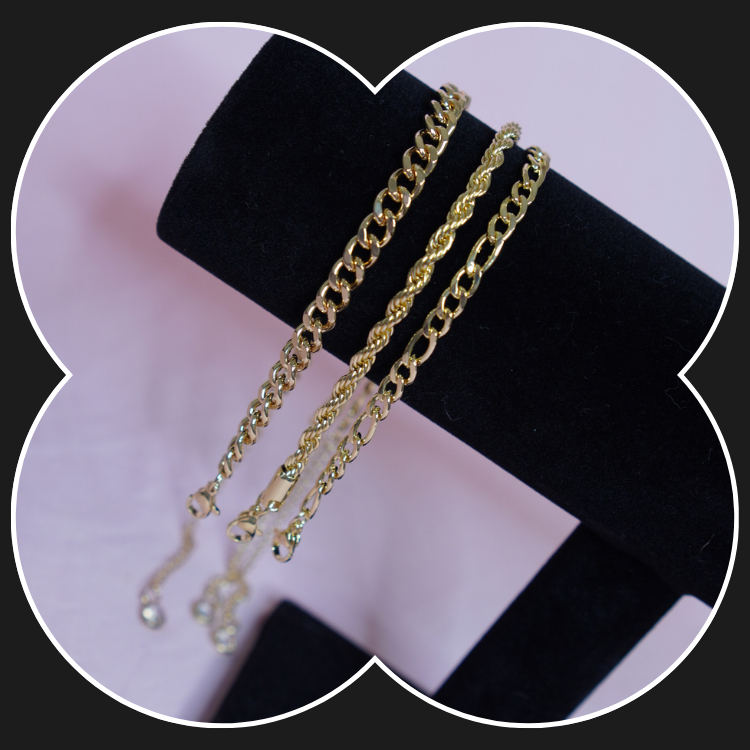 Anklet 3 stack (cuban & rope style)