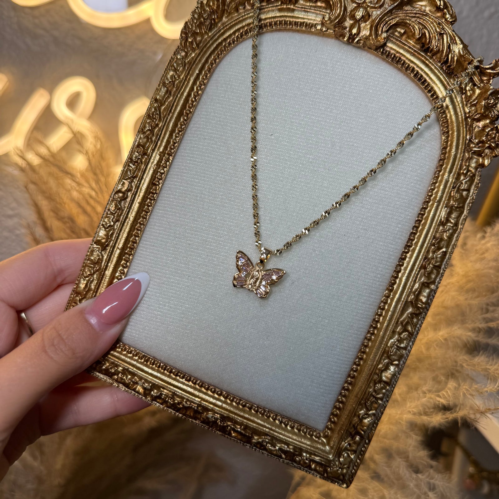 Virgin Mary crystal butterfly