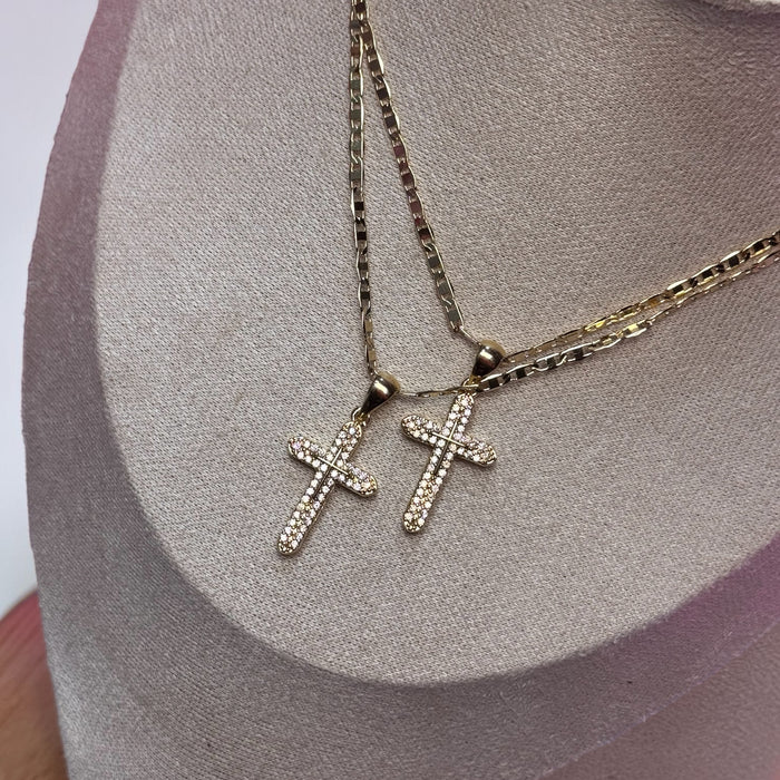 Cross Necklace 18” chain, CZ diamonds style 1