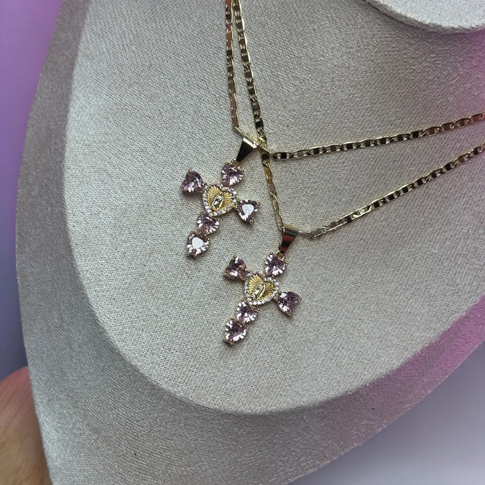 Virgin Mary Cross Necklace *Pink or white available*
